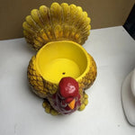 cache pot forme dinde rouge jaune marron plumes artisanal plante intempéres automne résistant