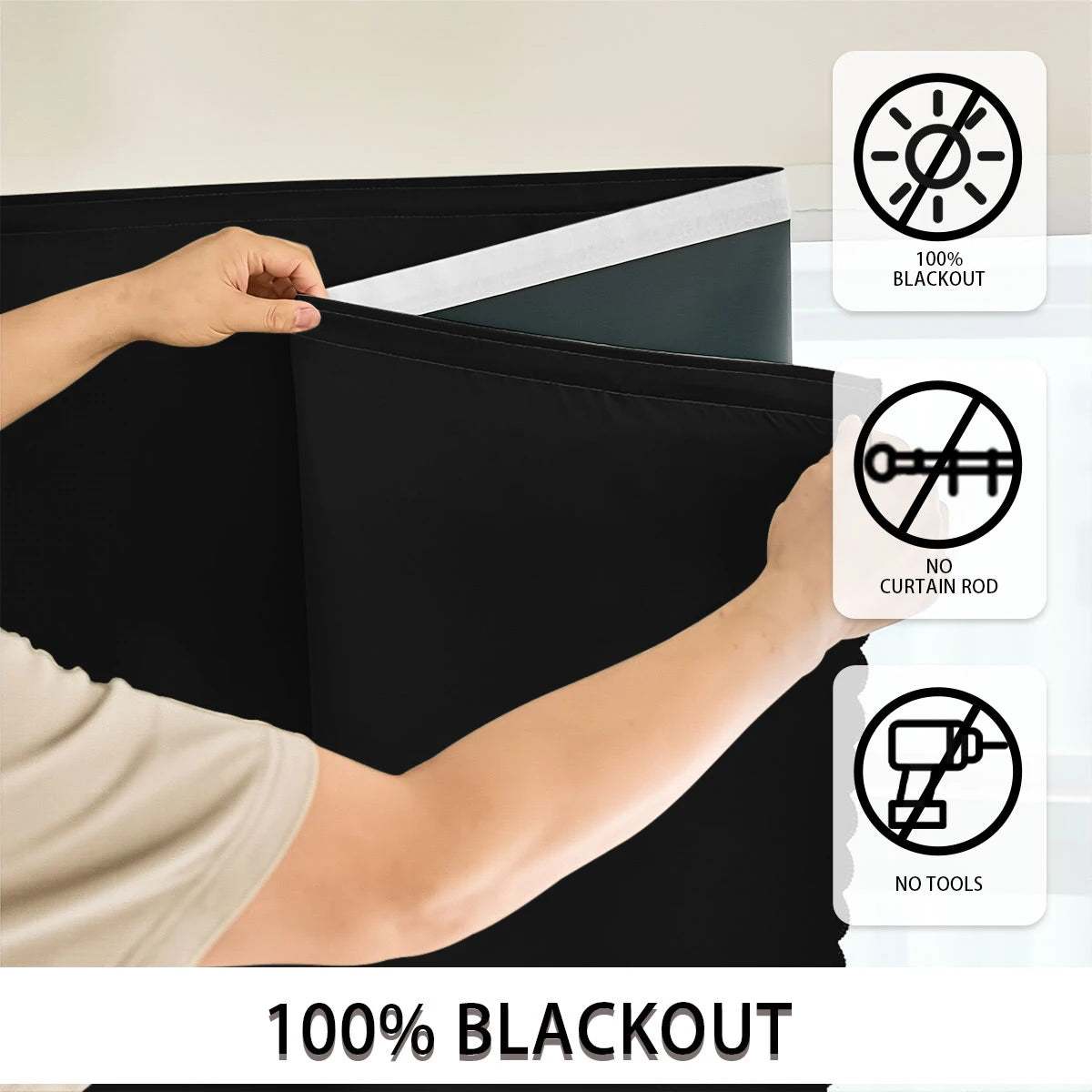 rideau noir uni moderne adhésif opacité chambre coucher fenêtre petite taille 132X213cm 132X241cm 200X260cm