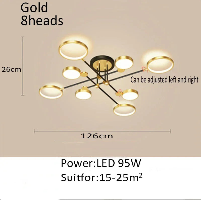 lustre moderne suspension lumineuse tête métallique noir or lisse géométrique chambre salon