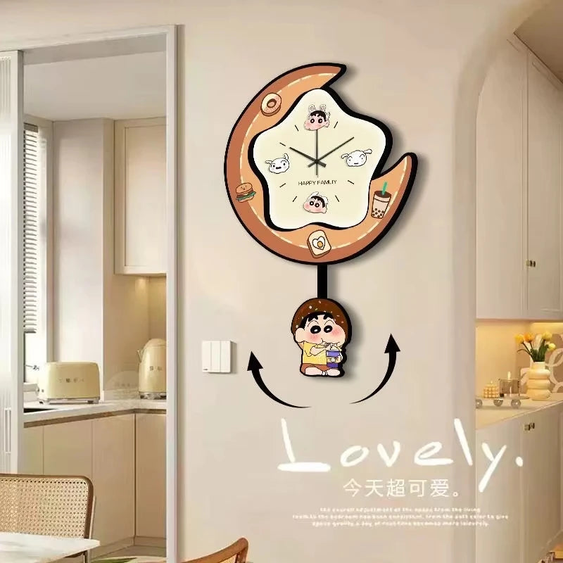 horloge murale crayon shin chan dessins animés moderne happy family personnages animaux motifs floraux