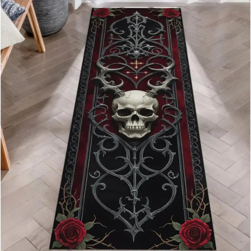 tapis gothique crâne roses moderne polypropylène polyester antidérapant salon chambre extérieur