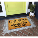 tapis d'entrée marron clair imprimé lettres noires motif floral moderne antidérapant résistant intempériesextérieur