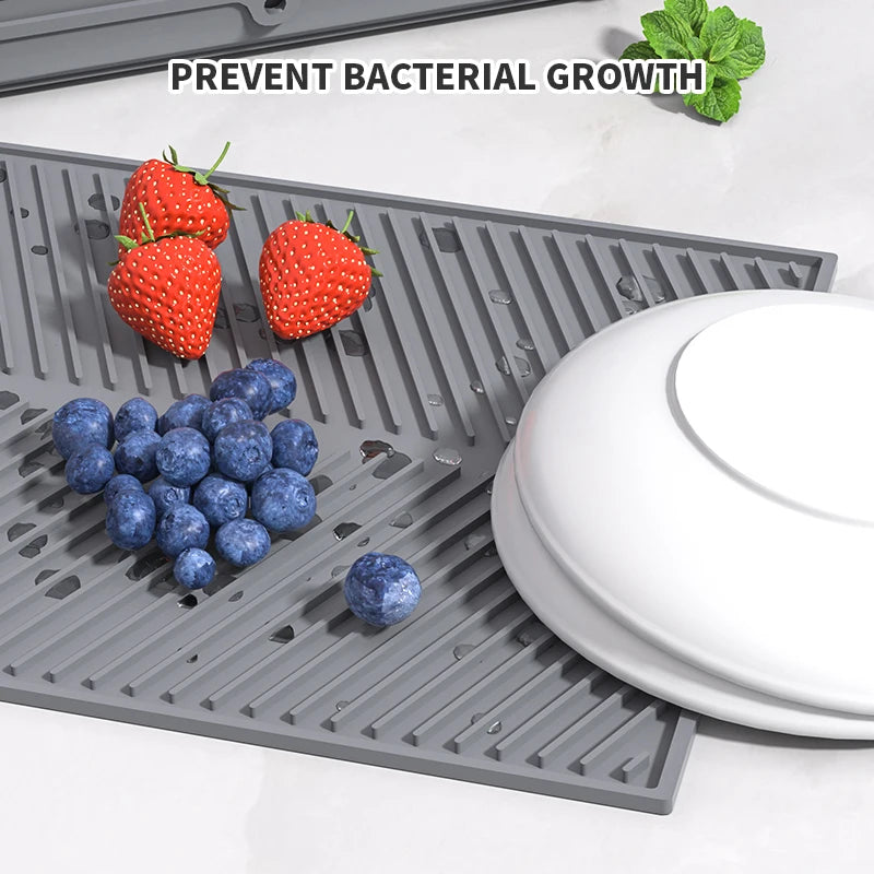 tapis cuisine silicone gris rayures moderne résistant chaleur égouttage séchage durable environnement