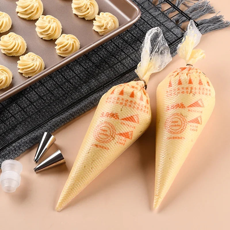 sacs pâtisserie jetables blancs imprimés orange triangles cercles coniques grande moyenne petite