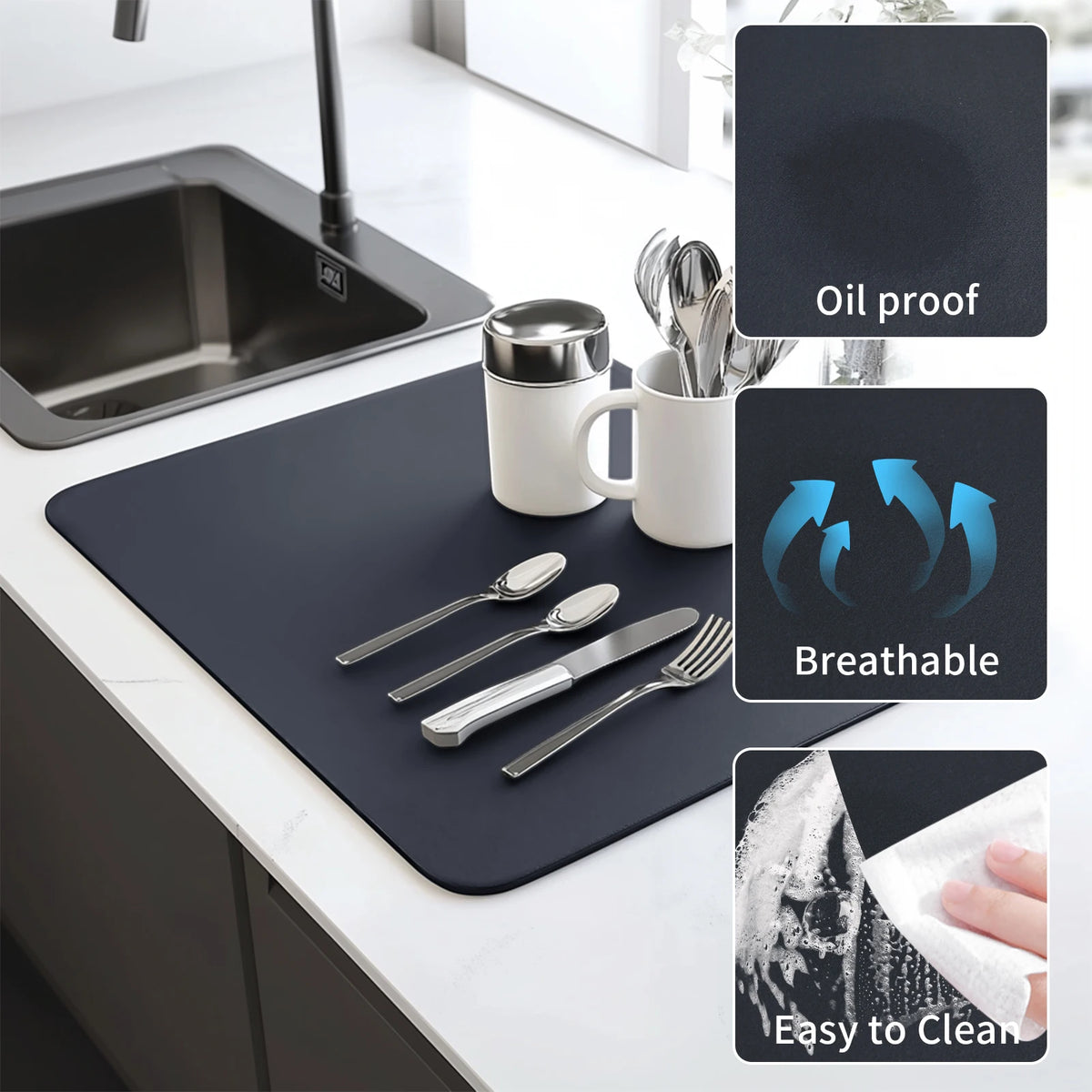 tapis absorbant moderne noir 40x50cm drainage vaisselle rapide séchage espresso mat cuisine