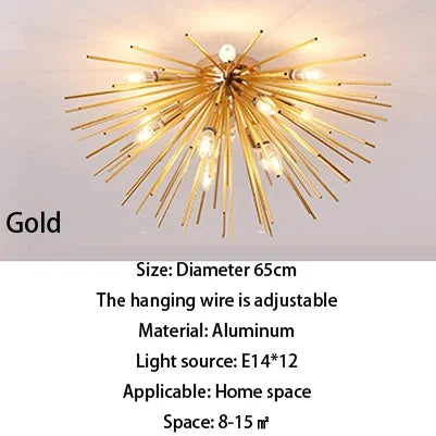 suspension lumineuse or moderne branches radiales ampoules incluses 55cm 65cm 70cm