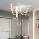 lustre moderne blanc doré courbes élancées contemporain sans plaque télécommande lumière led