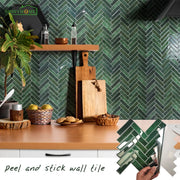 carreaux muraux decoratifs peel and stick motif chevrons vert foncé moderne adhésif brillant marbre