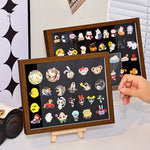 présentoir porte badges acrylique réutilisable contemporain bois marron noir clips badges