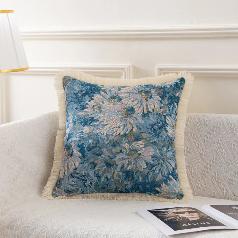 taies d'oreiller jacquard vintage motif floral multicolore coton polyester adhésif lit maison