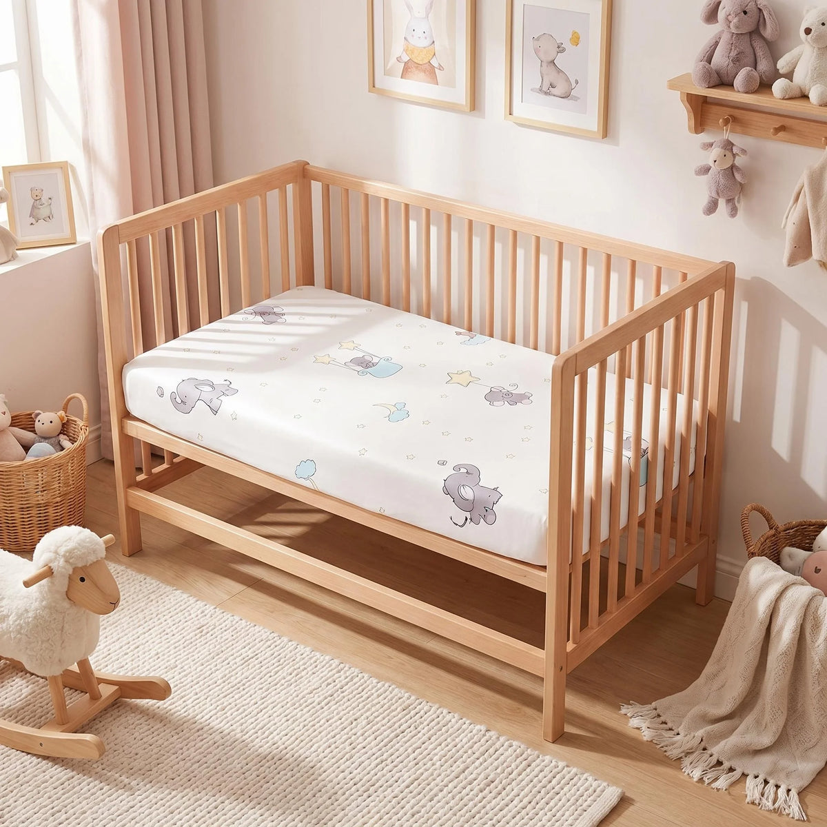 drap lit bébé coton blanc motifs animaux moderne oreiller inclusion points colorés enfants 1ans