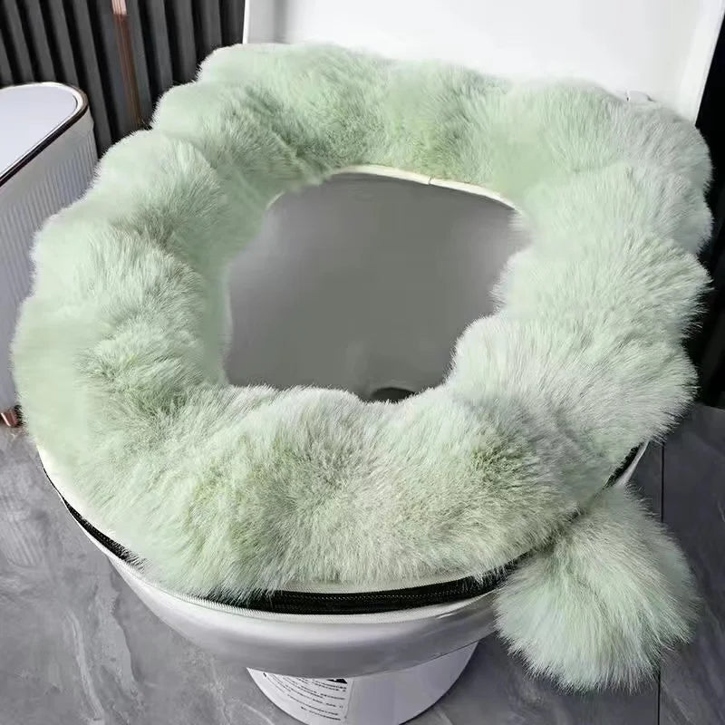 couvre siège toilette fourrure synthétique gris blanc rose adhésif confortable doux