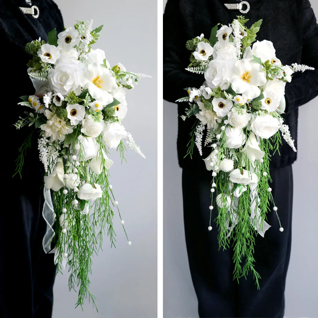 bouquets mariage fleurs artificielles cascade blanc rose violet bleu