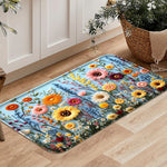 tapis sol antidérapant fleurs colorées moderne vert foncé bleu clair blanc absorbantintérieur chambre cuisine