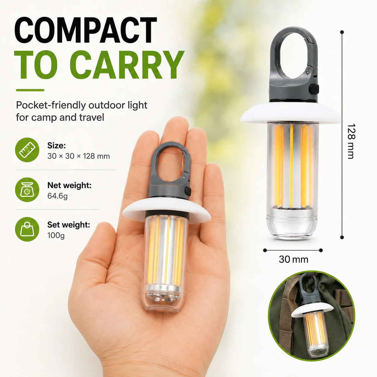 lanterne camping rechargeable transparente moderne gris jaune doré modes étanche crochet intégré