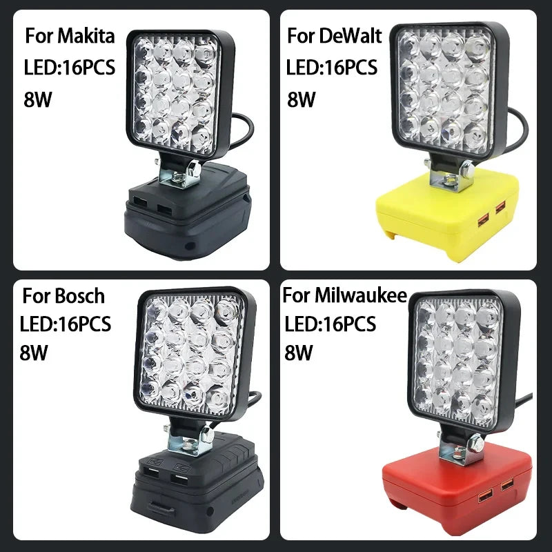 lampe travail led rechargeable batterie lithium portable compact noire jaune rouge moderne