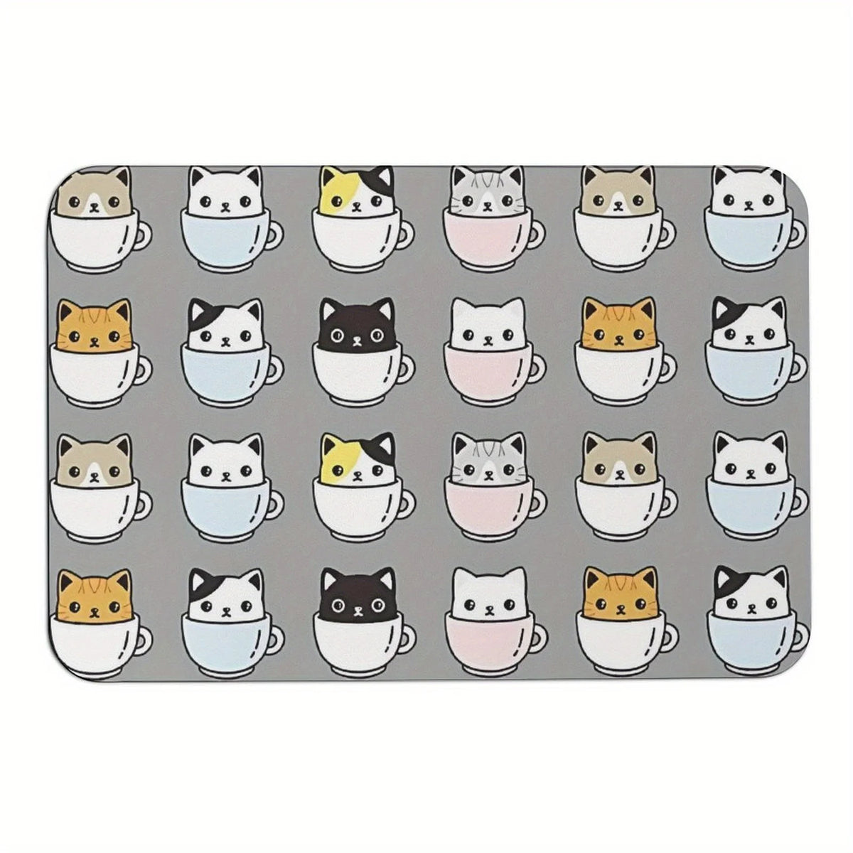 Paillasson chats mignons dans les tasses gris foncé vu de face
