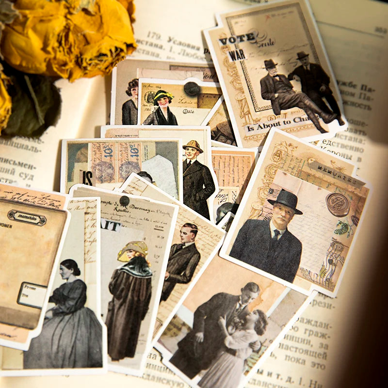 autocollants vintage cartes postales multicolores illustrations historiques scrapbooking papeterie créative bricolage