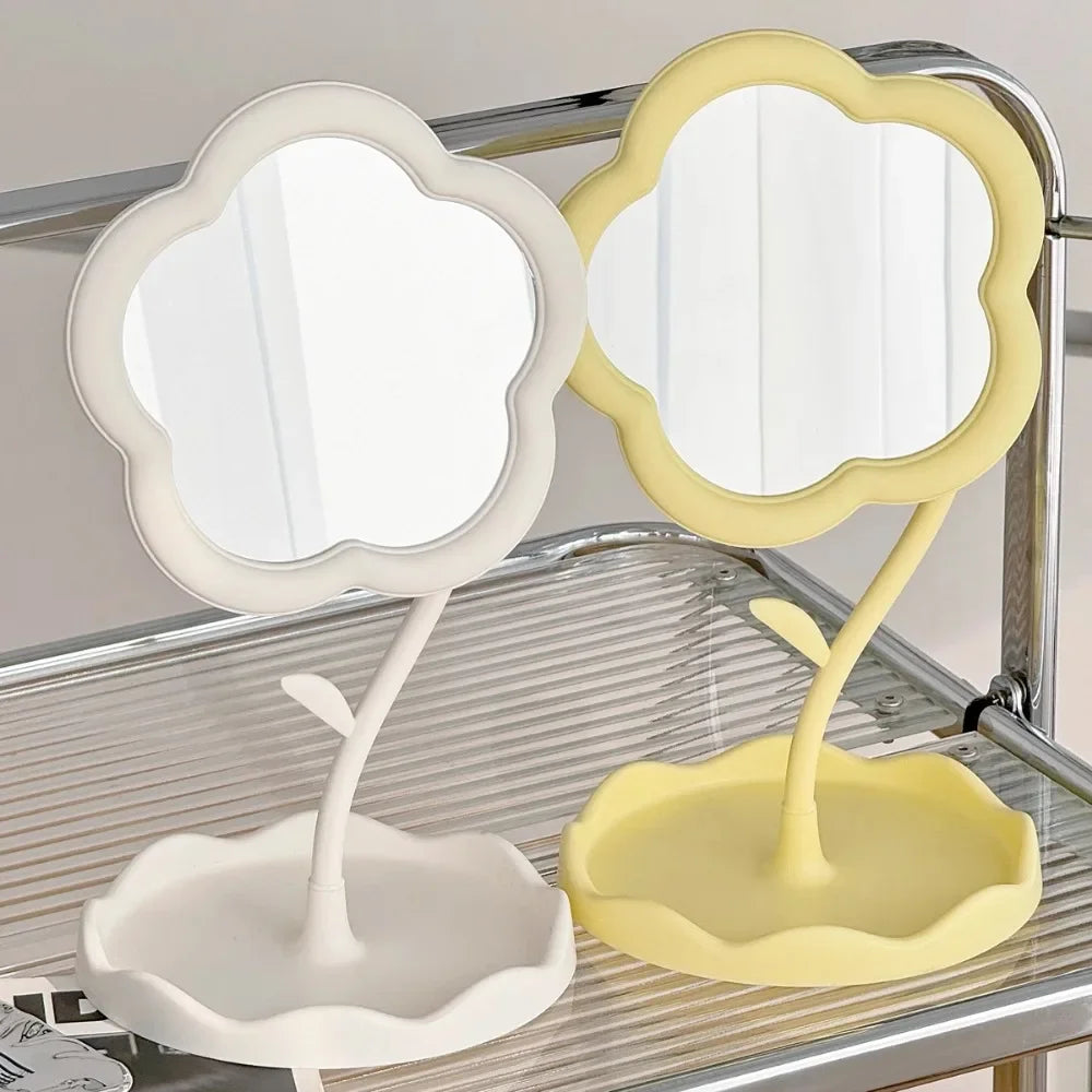 miroir table moderne rose clair jaune pâle blanc forme fleur brillant minimaliste portable chambre