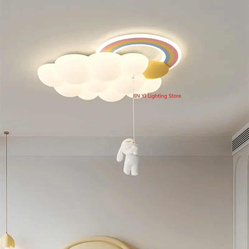 lampe suspendue moderne enfantine nuage arc ciel blanc jaune licorne cordon fixe chambre enfants