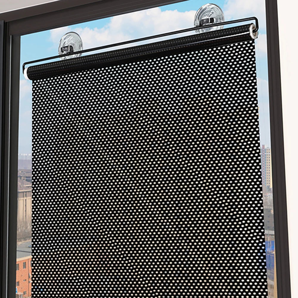 store rouleau noir gris clair perforé moderne clips barre fixation opacité PVCextérieur sunshade blinds