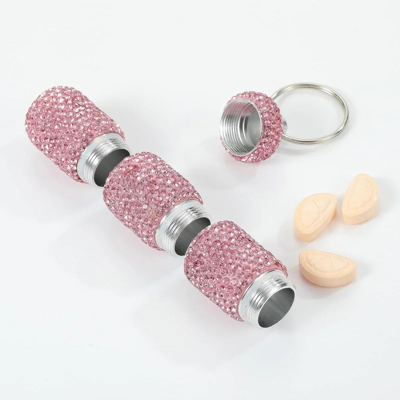 boîte pilules portable strass argent rose bleu rouge moderne élégante porte clés