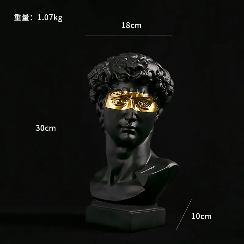 statue résine david tête buste moderne blanc noir multicolore styled sculptural