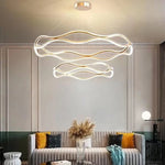 suspension lumineuse contemporaine blanc doré ondulée moderne fixée chaînes lumière chambre salon