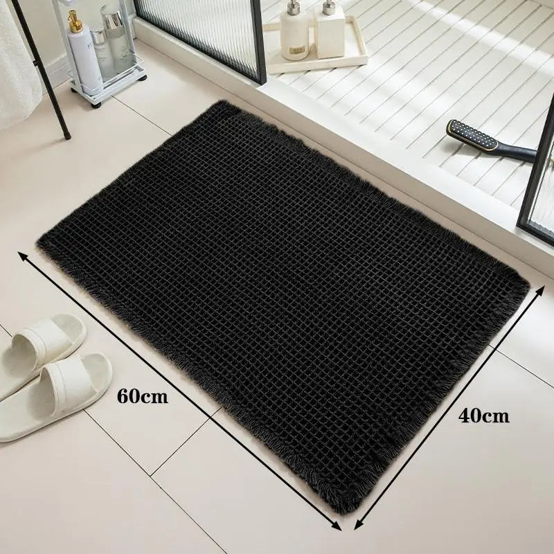 tapis bain beige clair gaufré antidérapant franges moderne dimensions 60x40cm