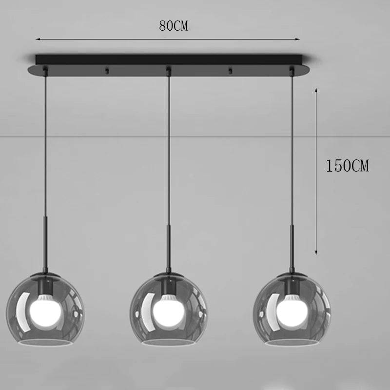 suspension lumineuse moderne sphères transparentes noir led salon salle manger éclairage intérieur