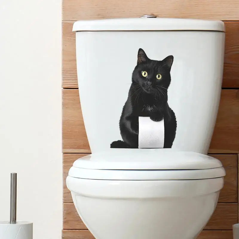 sticker mural chat noir rouleau papier toilette adhésif pvc moderne decoration salle bain