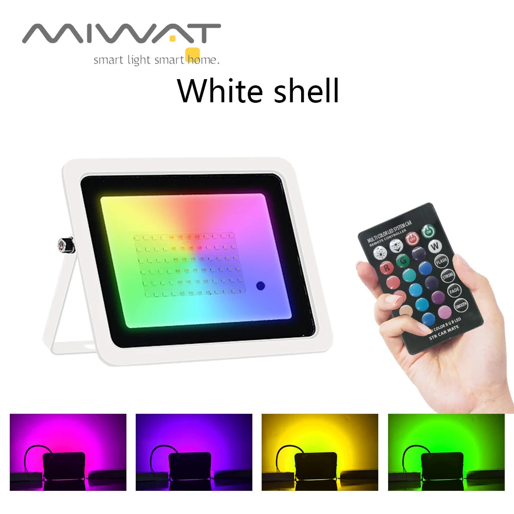 projecteur led rgb blanc noir moderne certification ip68 étancheextérieur télécommande