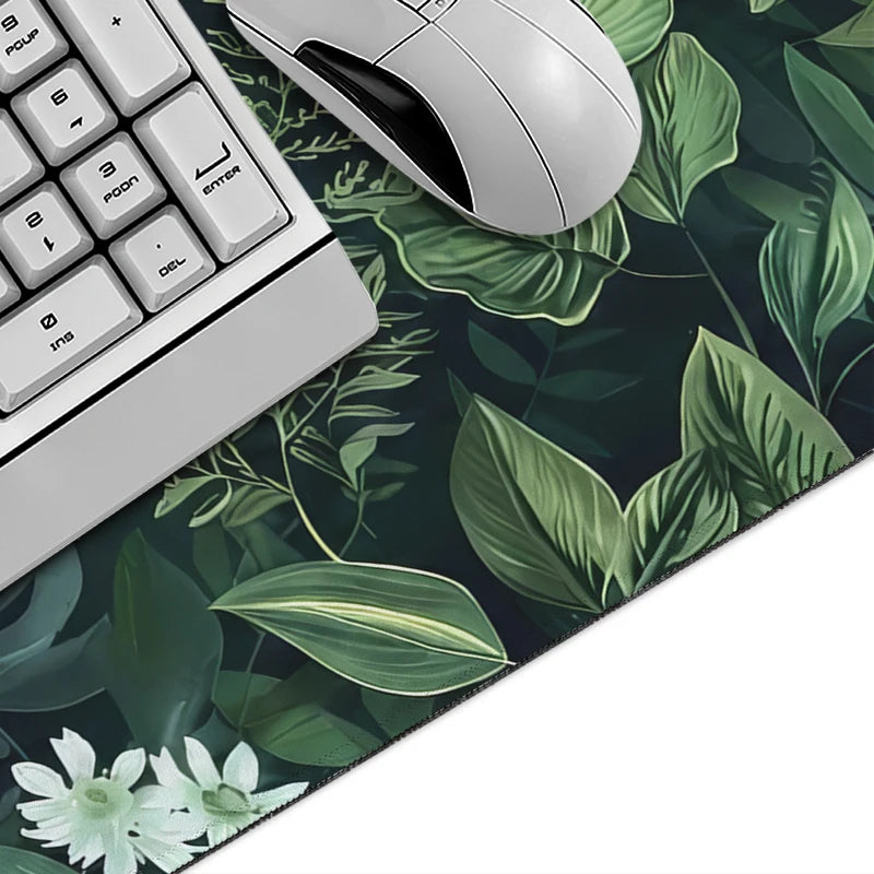 tapis souris vert foncé feuilles texture tissée moderne adhésif souris clavier grande taille 900x400