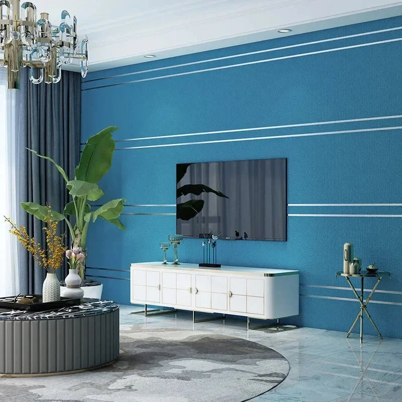 papier peint moderne rayures dorées résistant l'eau sans formaldéhyde gris bleu marron cuisine chambre
