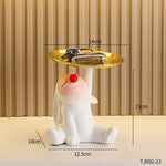 porte clés moderne figurine blanche oreilles tombantes plateau doré horloge digitale clé décoration table