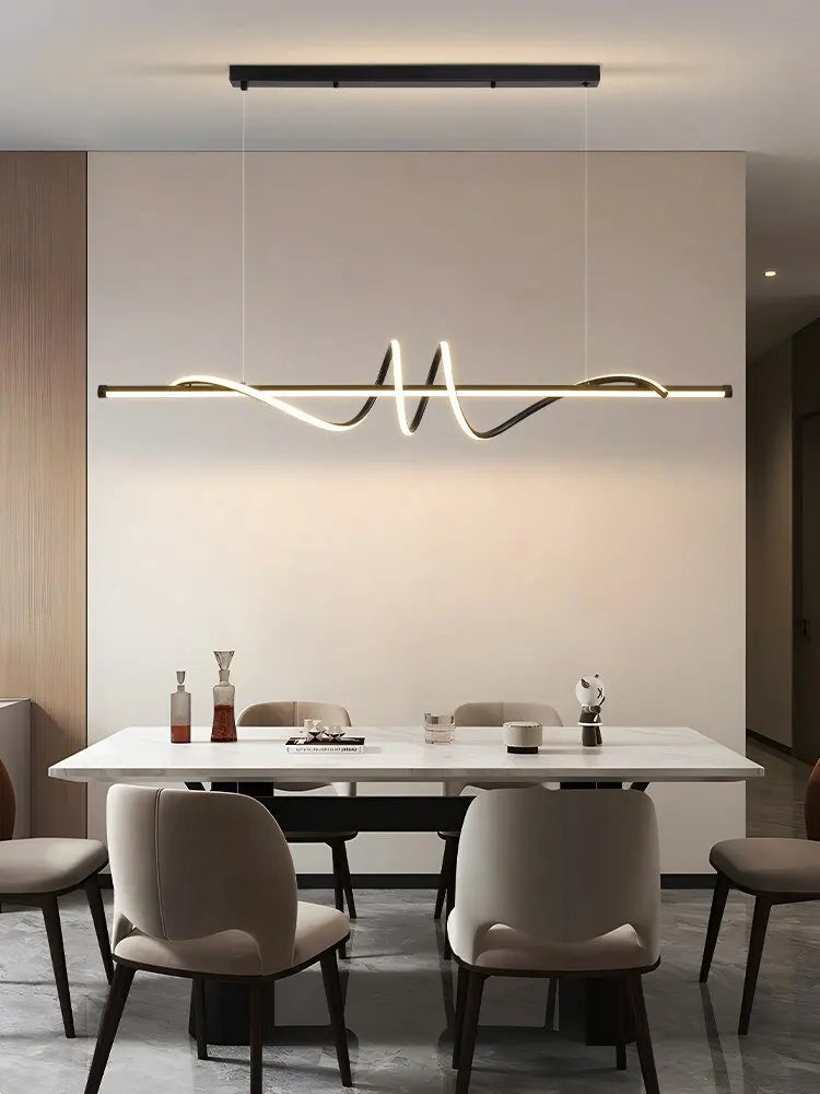 suspension lumineuse moderne spirale noir blanc chaud lumière diffusée contemporaine chambre salon