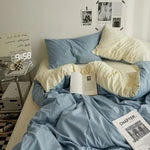Housse de couette et taies d'oreiller en coton lavé couleur unie