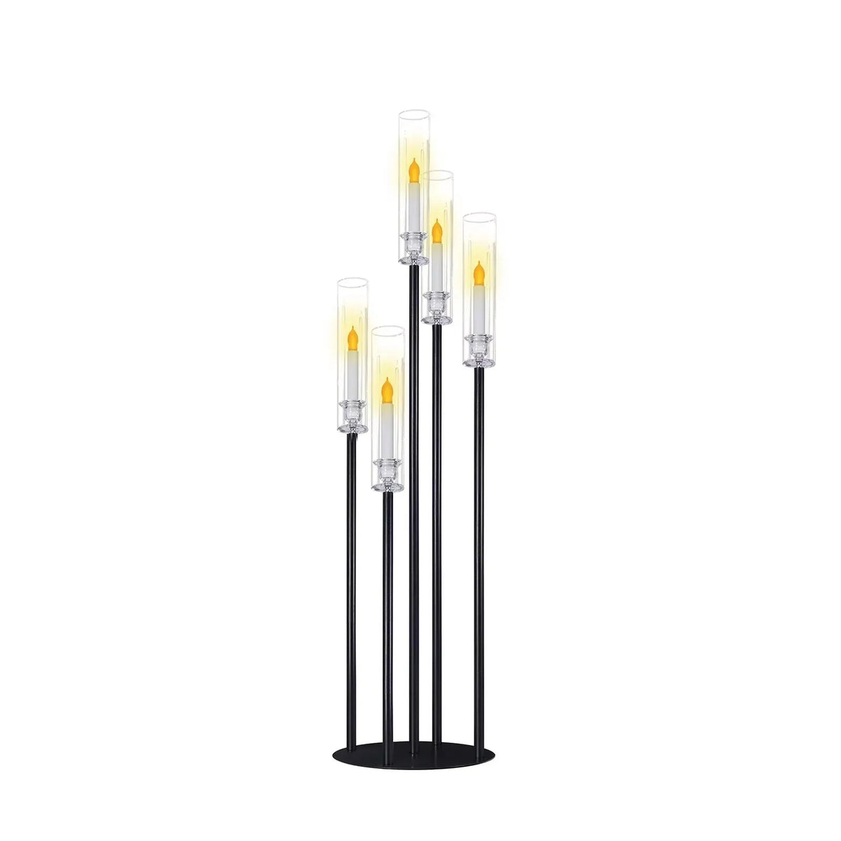 support cierges moderne noir base circulaire tiges verre vis fixations chambre salon