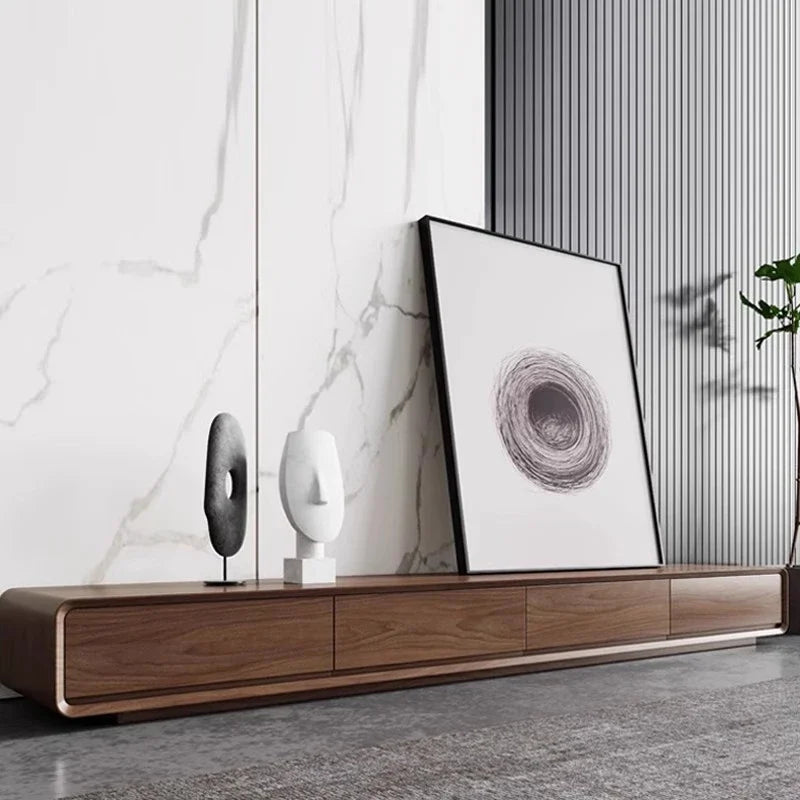 meuble tv long bois marron foncé moderne salon nordique bois naturel