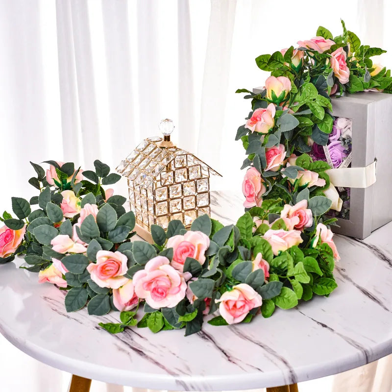 guirlande artificielle roses vigne feuilles vertes extérieur mariage anniversaire décoration romantique 220cm