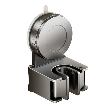 porte balai mural ventouse gris lisse perforations moderne salle bain rangement minimaliste