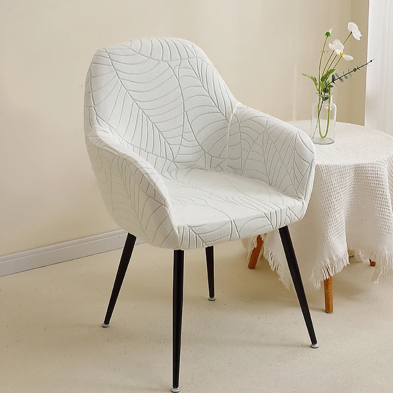 housse chaise moderne imprimée feuilles beige clair élasthanne polyester adhésif fauteuil salle manger