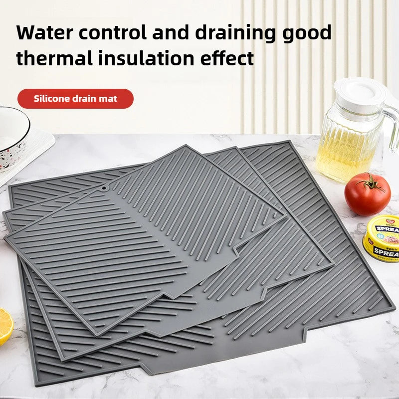 tapis drainage silicone gris moderne rayures diagonales antidérapant respectueux environnementuisine
