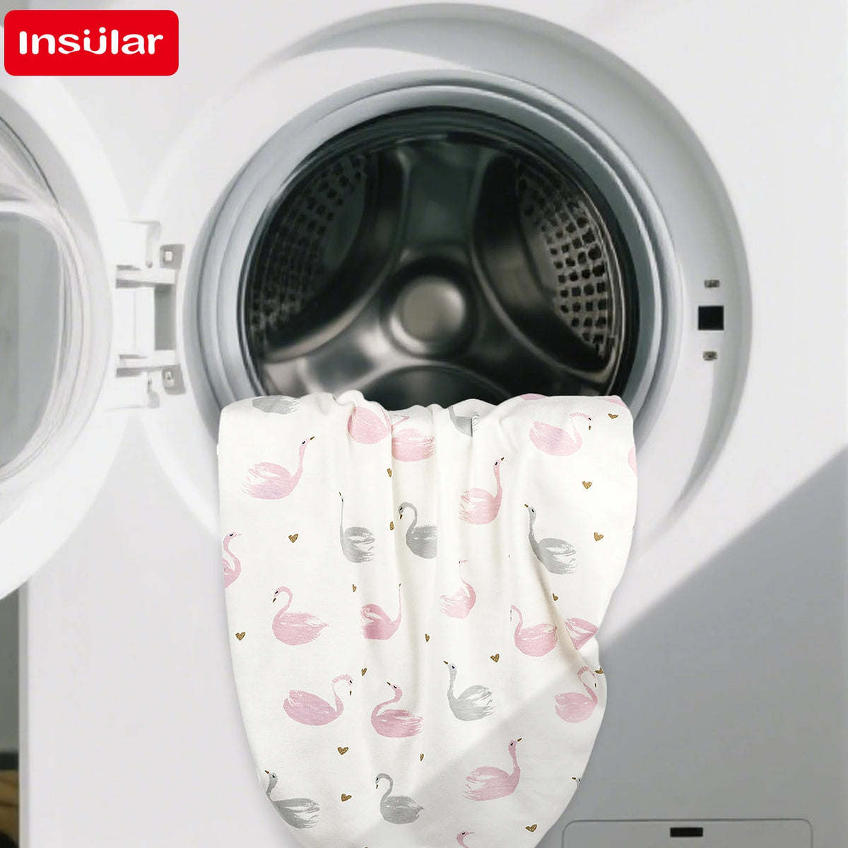 draps bébé motif cygnes coeurs doux coton blanc rose gris jaune enfantins housse élastiquée