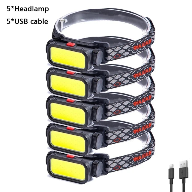 lampe frontale rechargeable led noire jaune clip moderne camping pêche randonnée usb
