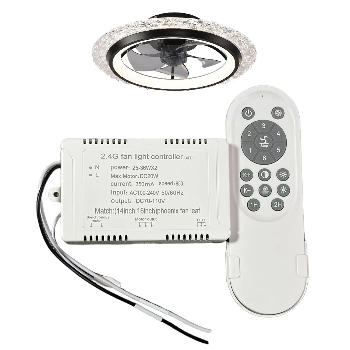 contrôleur lumière ventilateur blanc moderne télécommande variateur intensité six vitesses led application smartphone