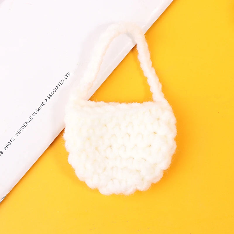 sac main miniature blanc marron texture tissée poignées détachables accessoire poupée classique simple 12