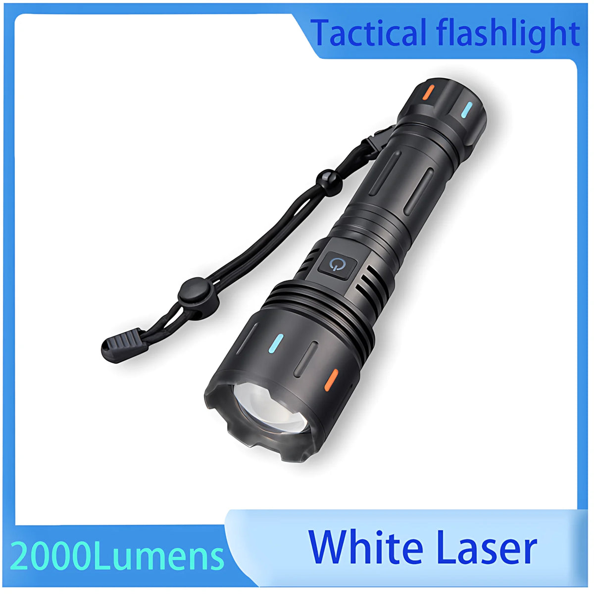 lampe torche tactique noire 2000 lumens 30w 1500m étanche ipx6 zoom led rechargeable usb