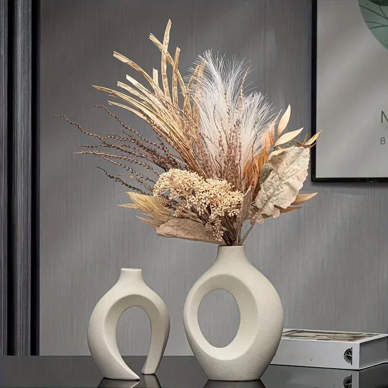vases decoratifs modernes plastique blanc beige orange rose jaune vert minimalistes sculpturaux fleurs artificielles