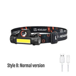 lampe frontale led rechargeable pêche camping avventure modes éclairage bandes élastiques zoom ajustable transparentes